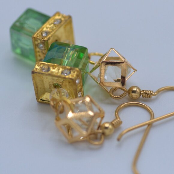 COPY - Green and Gold Dangle Earrings - Picture 4 of 9